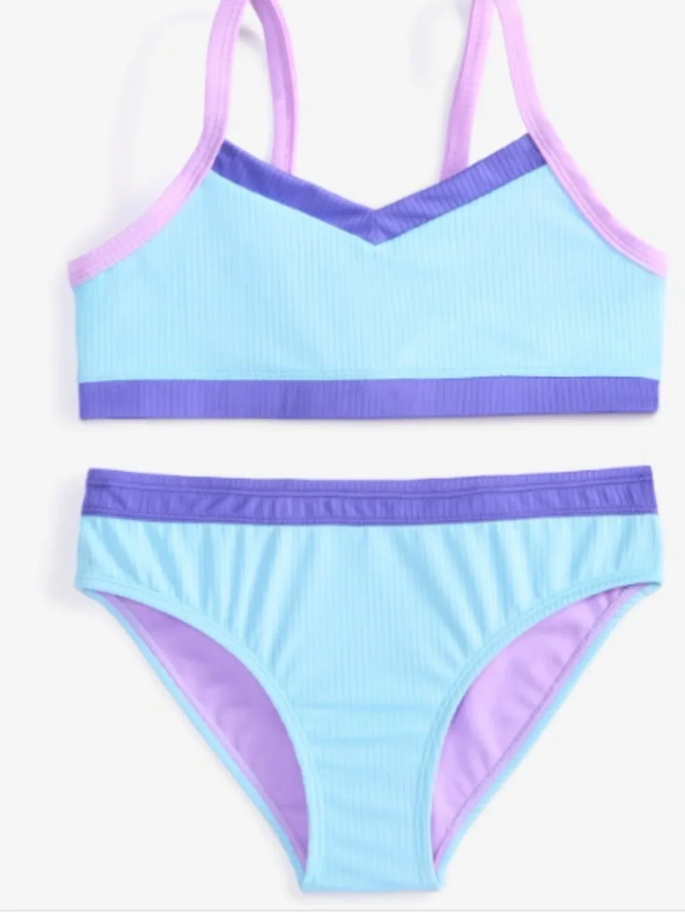 Breaking Waves Big Girls 2-Pc Colorblocked Mid-Rise Swimsuit Multi Size 10 1857